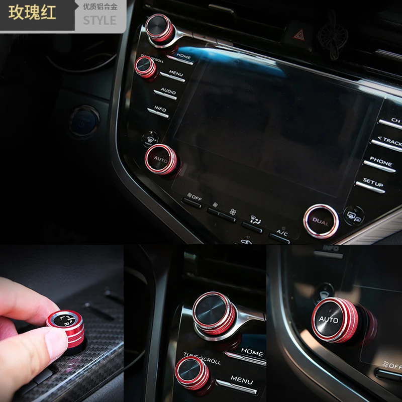 5pcs/Set Car Air Conditioning Volume Radio Button Knob Cover Aluminum Decorative Ring for For Toyota Camry 2018-2023 Accessories