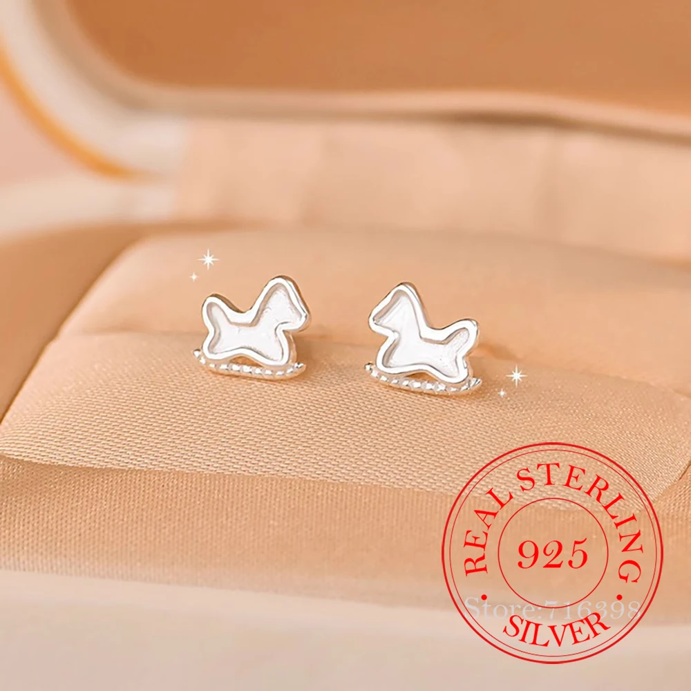

925 Sterling Silver Jewelry Simple Cute Rocking Horse Screws Stud Earrings for Women Wedding Party Jewelry for Girls Friend Gift