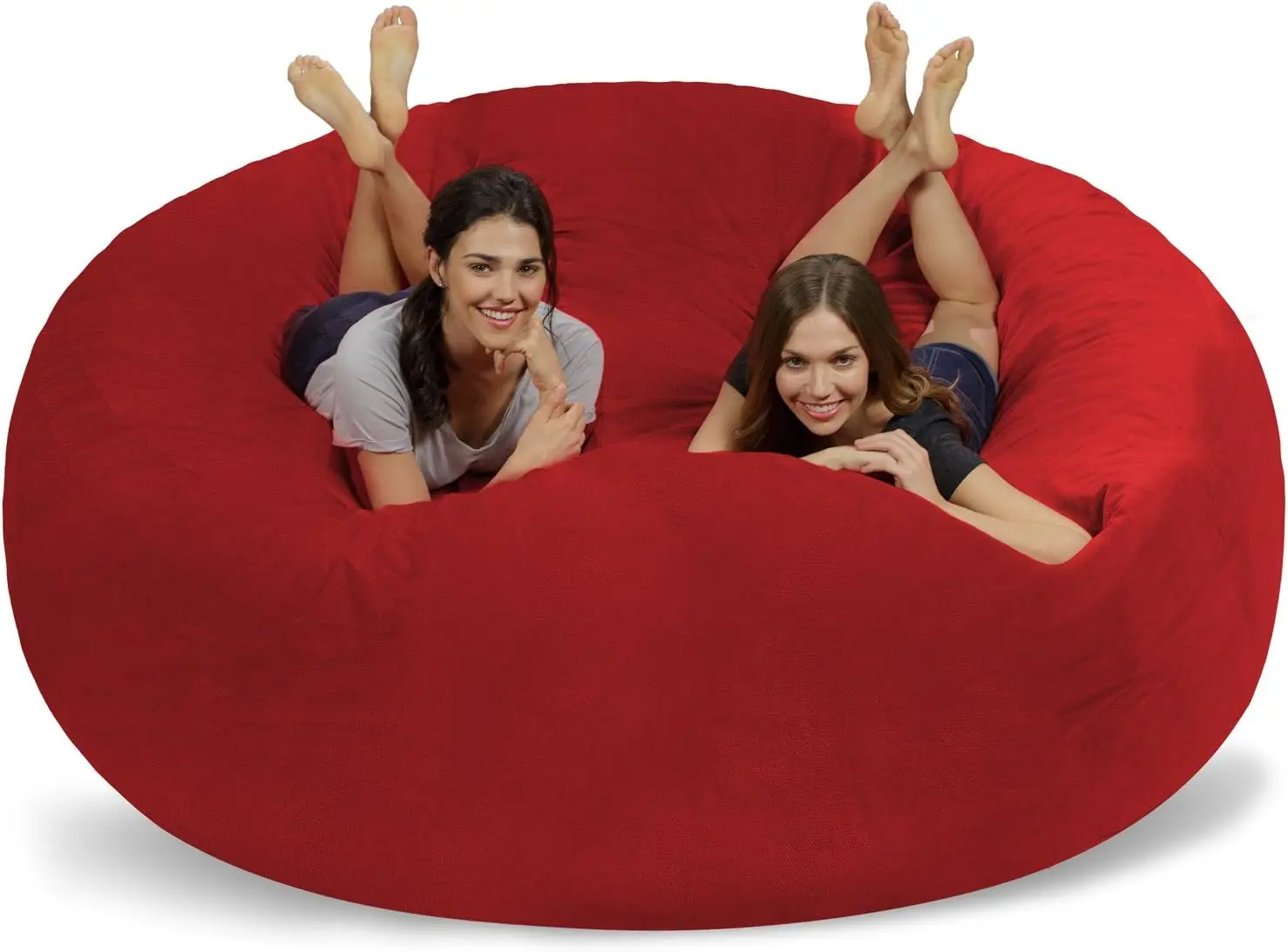 Bag Chair: Giant 8' Memory Foam Furniture Bean Bag - Big Sofa with Soft Micro Fiber Cover - Red Pebble