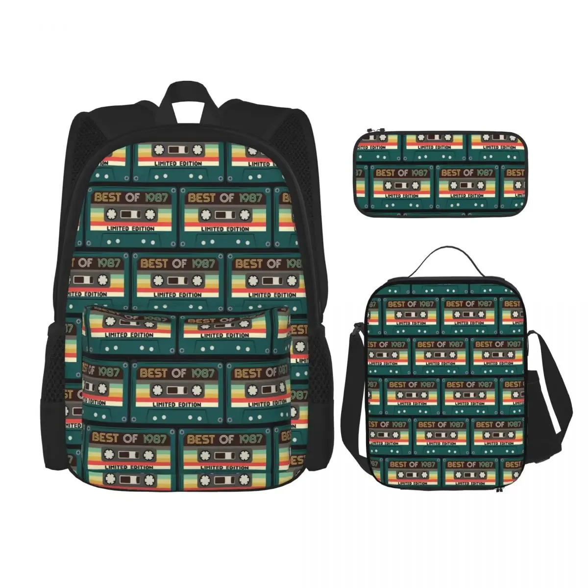 Best Of 1987 Limited Edition Tape Backpacks Boys Girls Bookbag Students School Bags Rucksack Lunch Bag Pen Bag Three-Piece Set