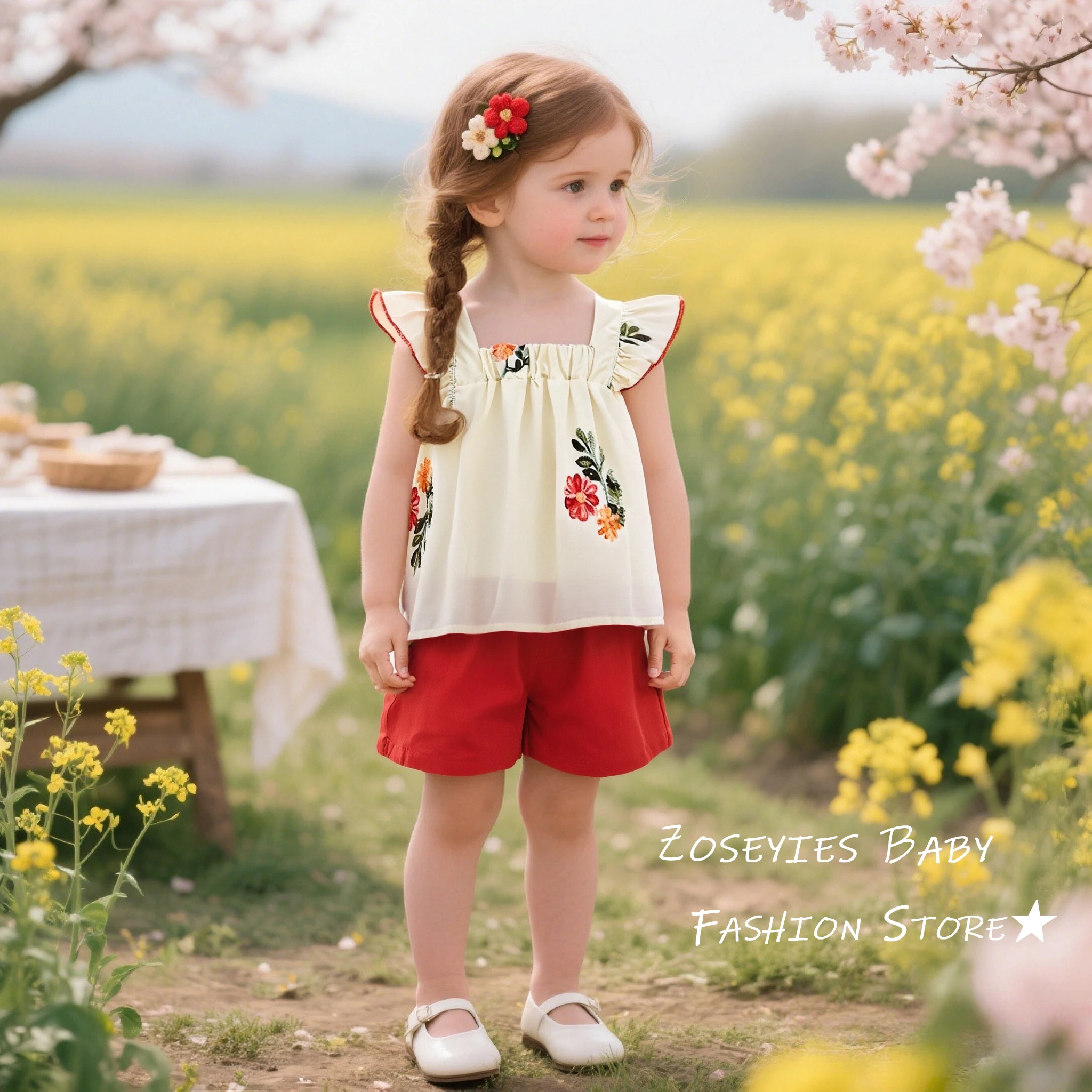 2 teil/satz Mädchen Set Sommer Floral Gesticktes Top Und Shorts Mädchen Kleidung Nette Baumwolle Strand Baby Set