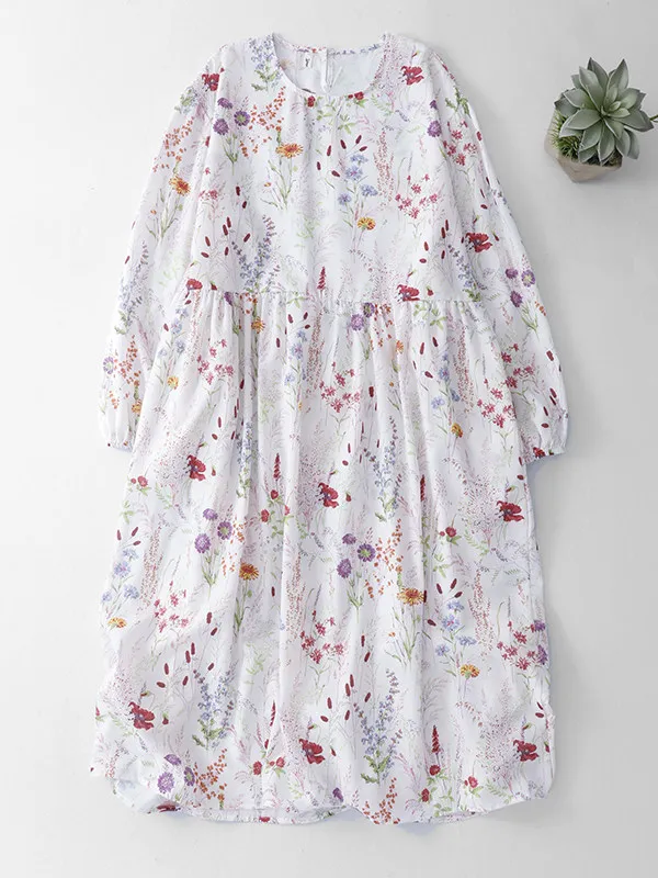 

Свободная женская юбка миди с цветочным принтом, длинными рукавами и круглым вырезом, в стиле кантри, повседневная, дышащая, удобная, больших размеров