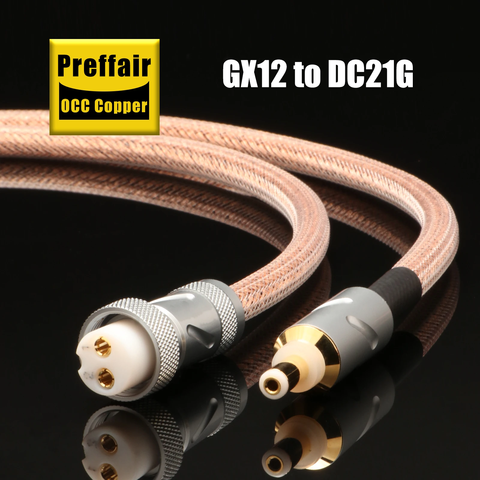 HIFI Pure Copper GX16-2P TO DC2.5 DC2.1 Cable GX12 to DC2.1 DC2.5 Phono Cable Amplifier Linear Power Supply Output Upgrade Line