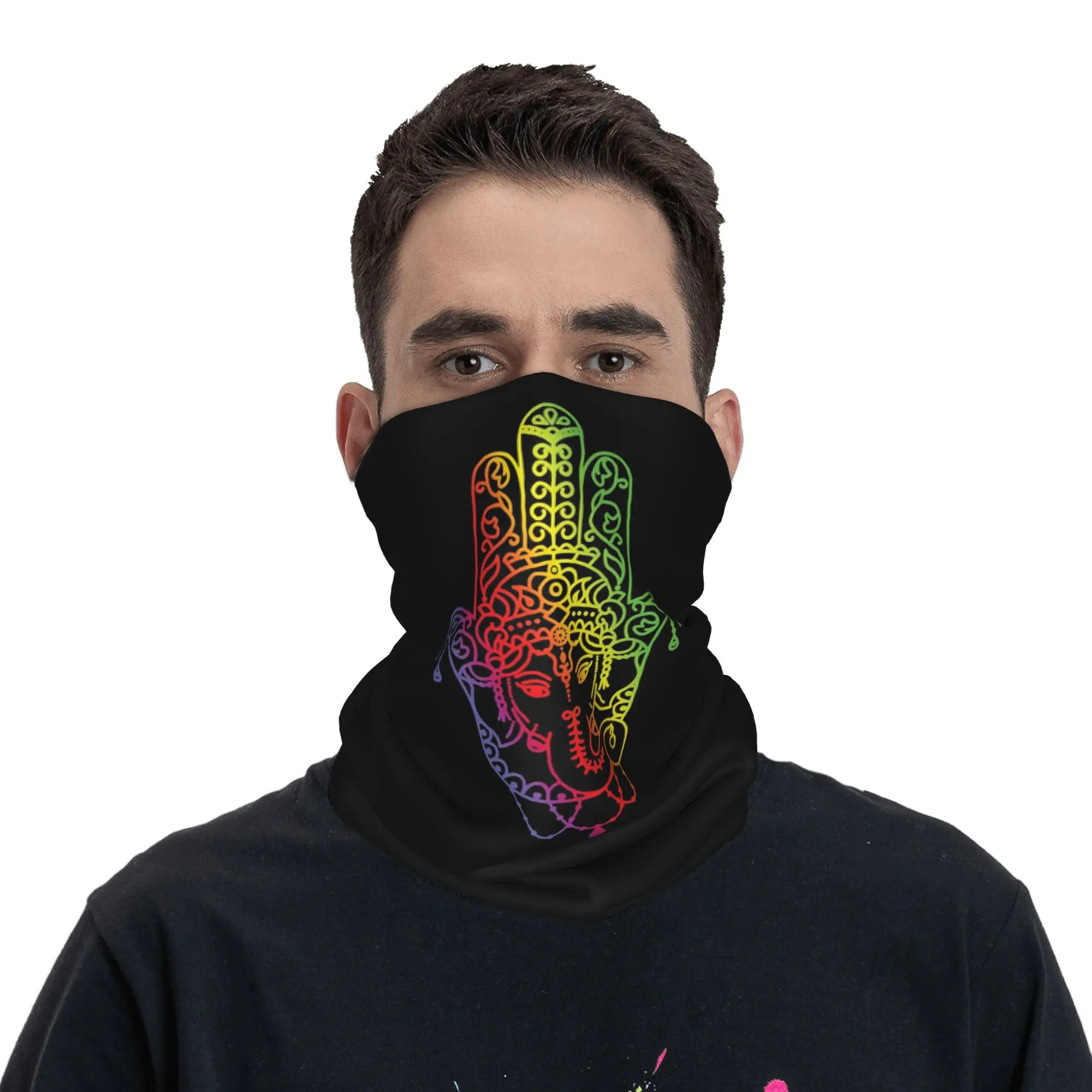 

Beautiful Ganesha Hamsa Bandana Neck Cover Printed Face Scarf Balaclava Cycling for Men Women Adult Washable