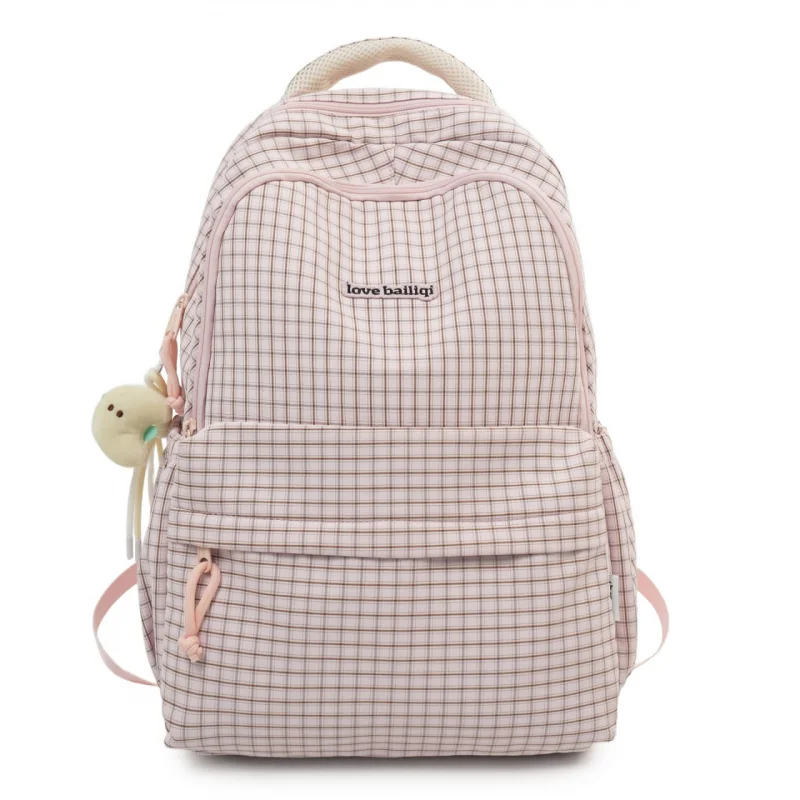 Backpack for Girls College Students Niche Plaid Versatile High School Backpack Simple New Style Casual Commuting Junior High Sch