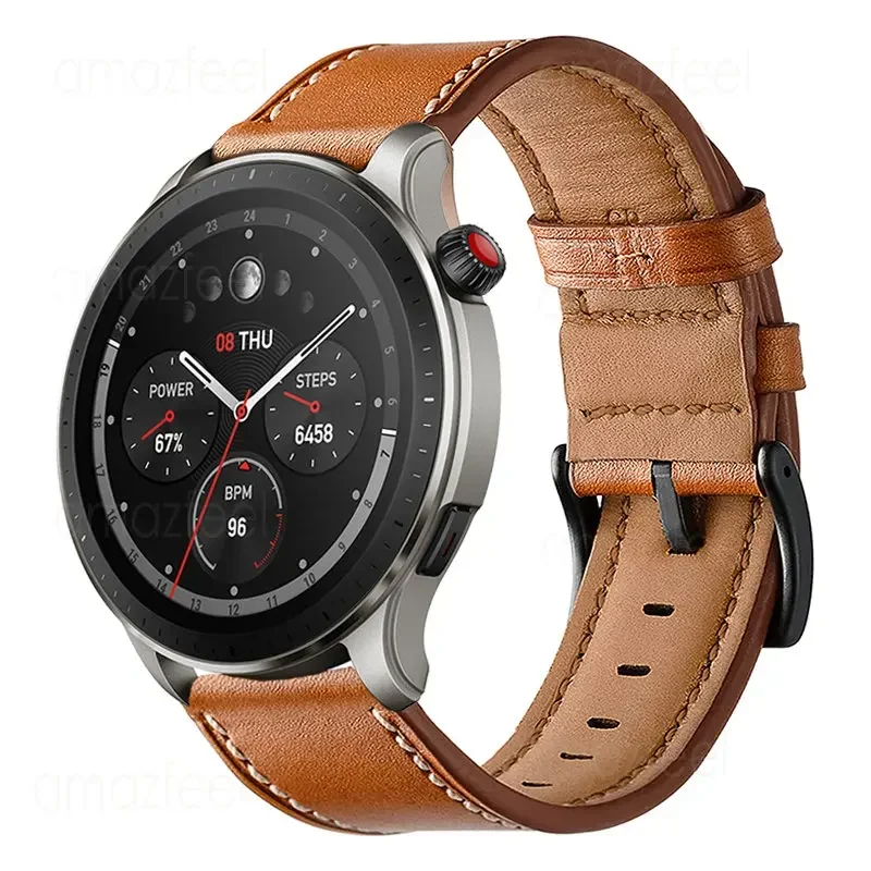 20mm 22mm Leather Watch Band for Amazfit GTR 4/3/2/2E Smart Watch for Amazfit GTS 4 Mini/GTS 2 Mini/GTS 3 Stratos 3 Strap Belt