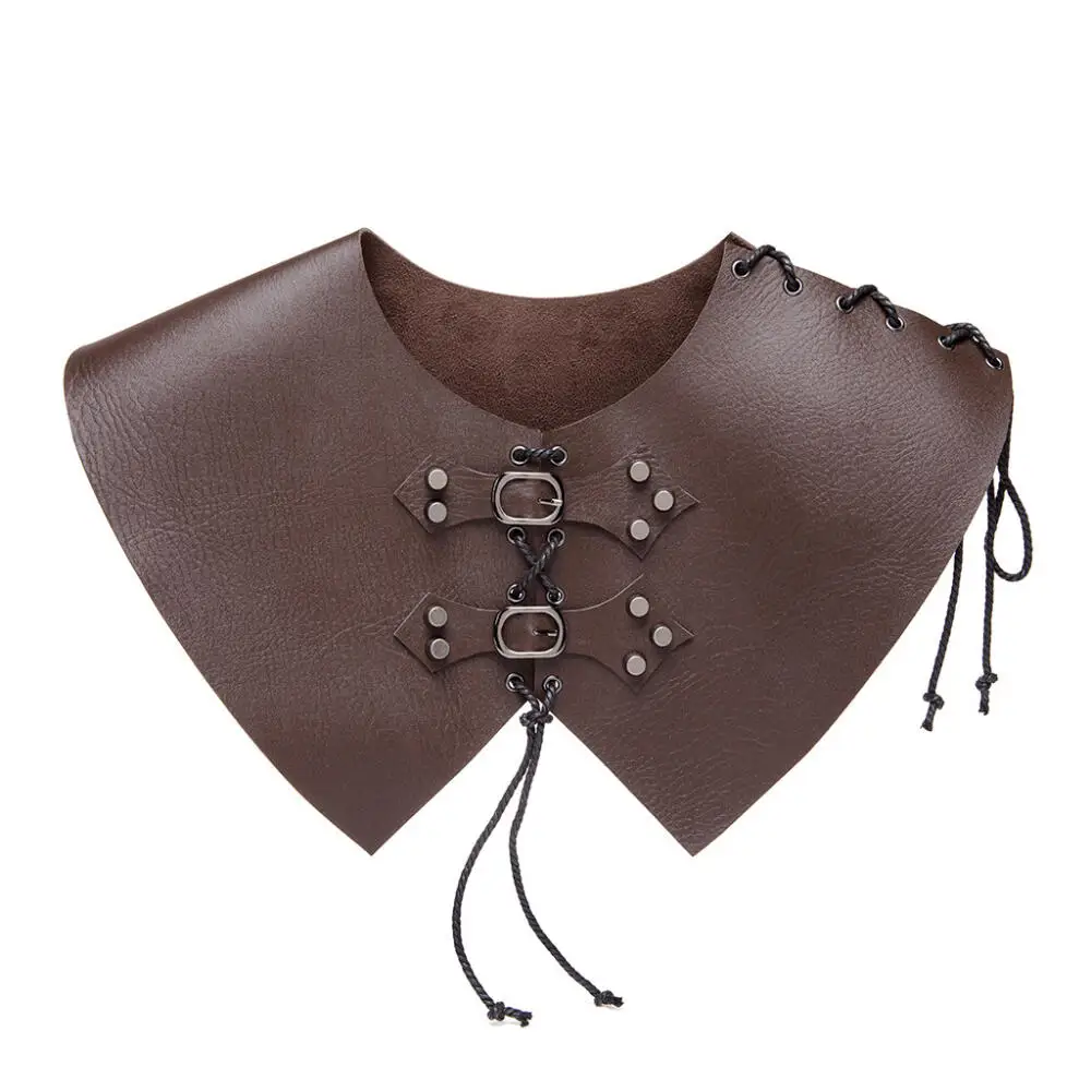 Unisex Steampunk Pu Leather Armor Halloween Medieval Punk Retro Style Cloak Collarbone Chain Pendant Necklace Decorate Brown