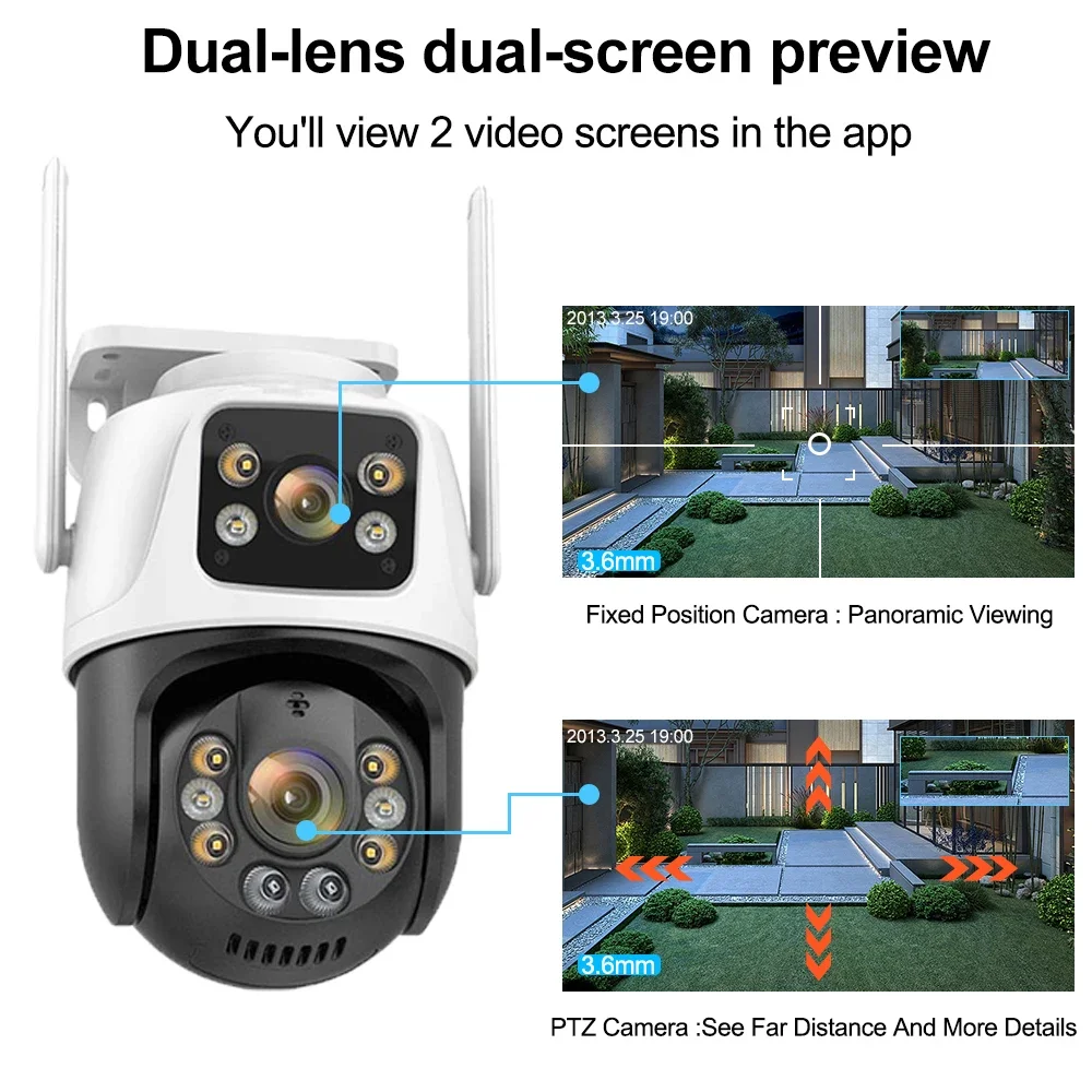 4K 8MP PTZ كاميرا لا سلكية في الهواء الطلق تتبع السيارات شاشة مزدوجة 6MP CCTV كاميرا مراقبة فيديو واي فاي كاميرا IP الأمن iCSeeApp #2