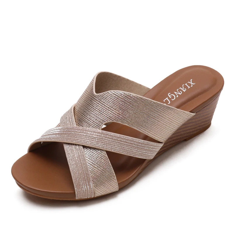 

Women's Fashionable Wedge Sandals for Outdoor Wear, Thick-Soled Platform, Waterproof, Casual, Large Size, Peep-Toe, One-Strap
