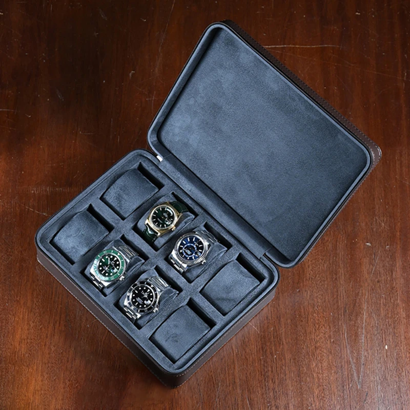 

Leather Watch Box 8 Slot Watches Storage Box Portable Travel Mechanical Watch Organizer Boxes Men's Watches Packaging Boxes