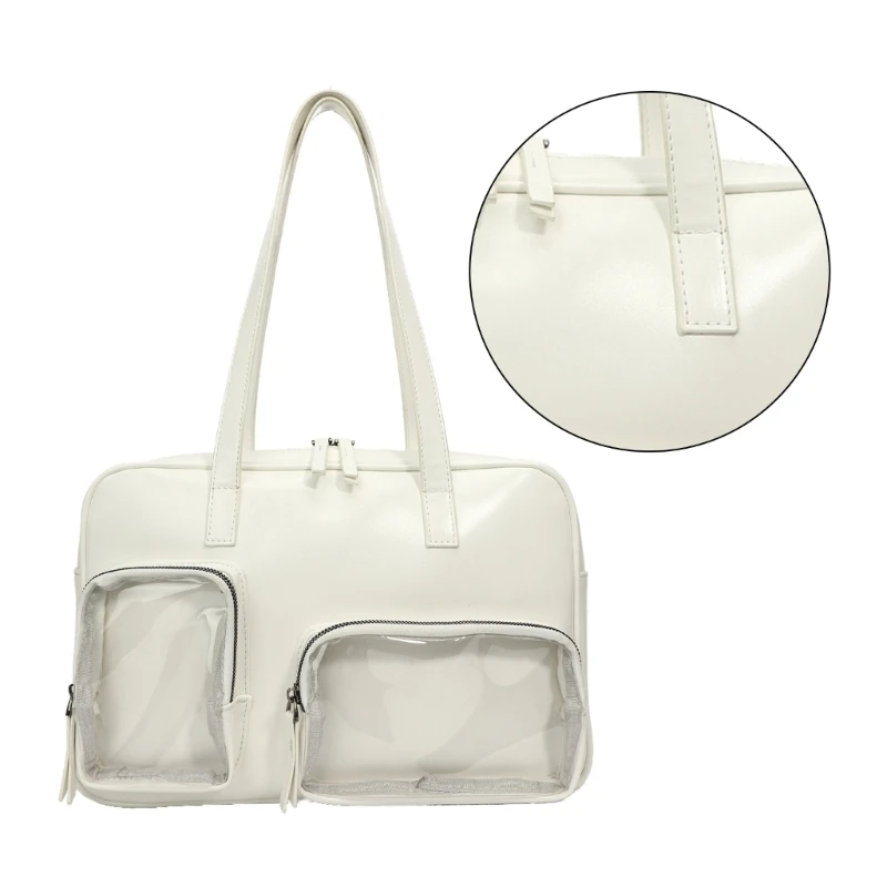 Ita Bag Handbag PU Leather Underarm Bag Clear Window Shoulder Bag for Student Women Girls Pin Display Handbags