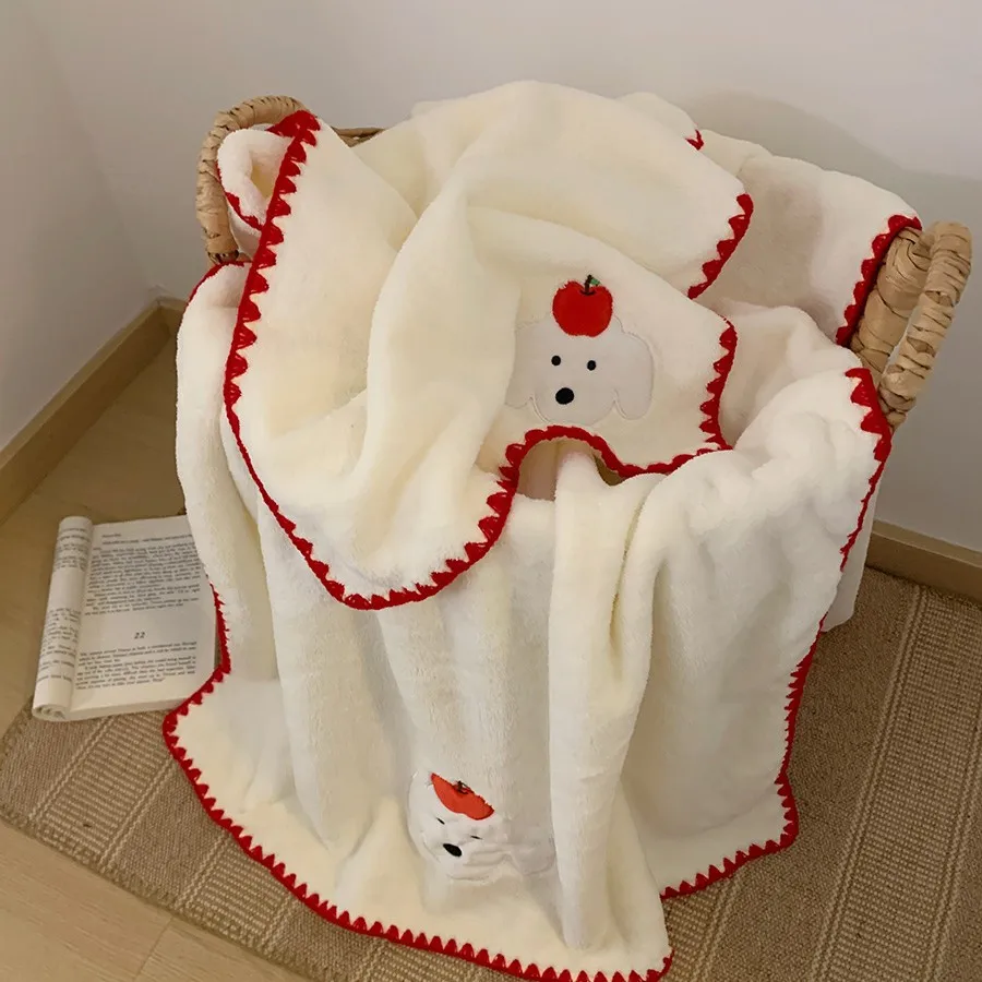 Original Apple Embroidery Puppy Towel Coral Fleece Bath Wrap Fast Absorb Quick Dry Cute Cartoon Dog Sweet Face Towel Women