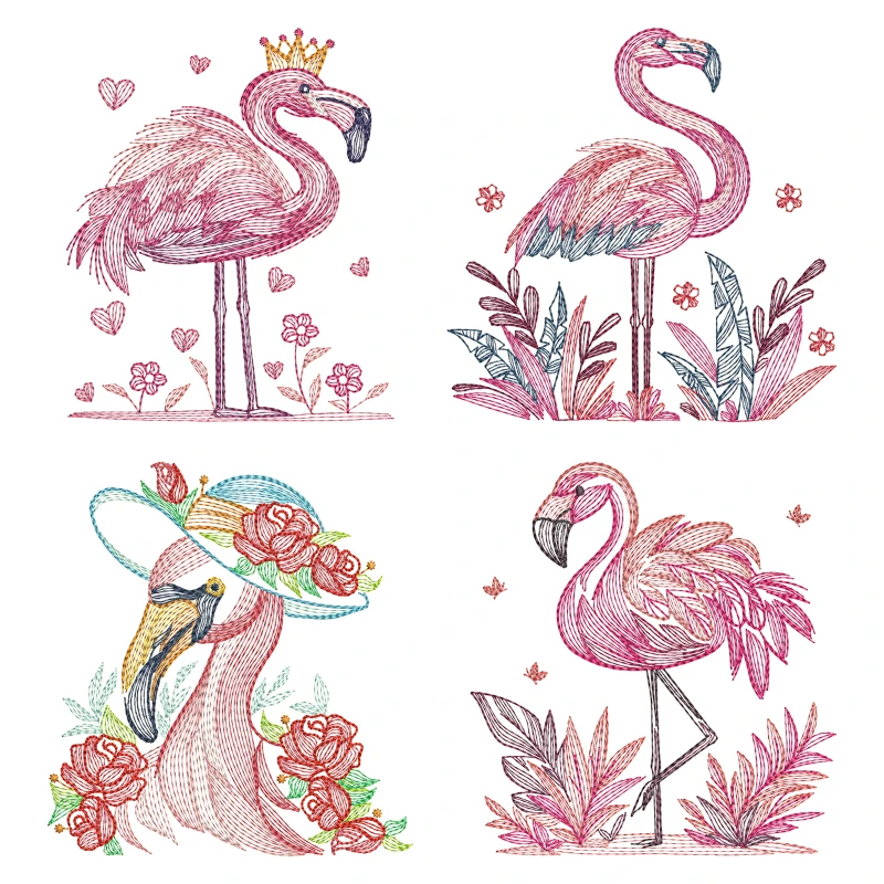 22cm elegant flamingo pink decal heat transfer sticker ironing clothing accessories imitation embroidery animal decal DIY