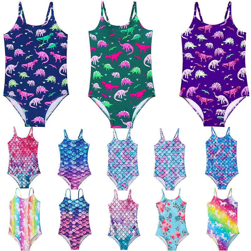 

Children Mermaid Bathing Suit 2023 Summer New Girls One-piece Swimsuit 4-12Years Baby Kids Hot Spring Suspender Swimsuit