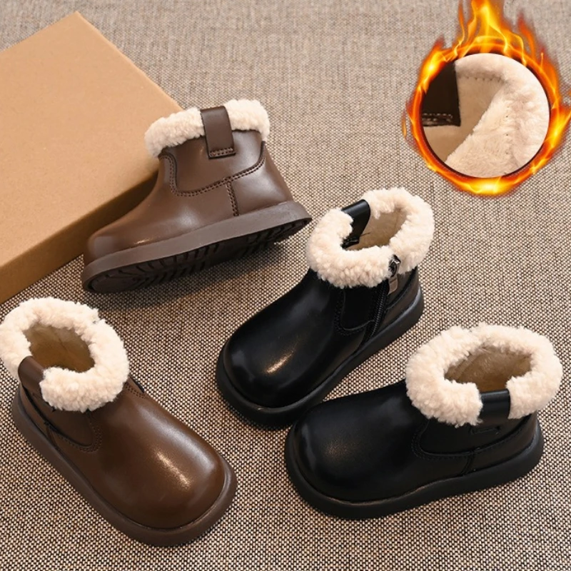 

Child Snow Boot2025autumn New Item Child Baby Flat Bottom Velvet Boot British Style Girl Fashiona Anti Slip Comforta Cotton Boot