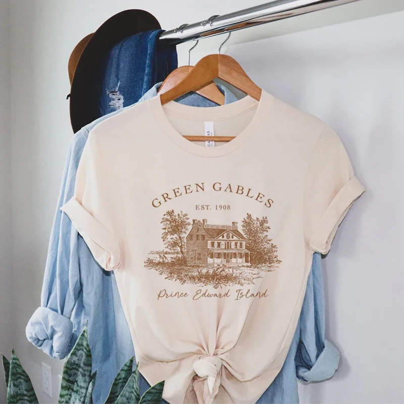 Women Vintage Green Gables Short Sleeve T-Shirts Cute Literature Book Lover Tee Shirt Light Academia Shirt Cottagecore Clothes