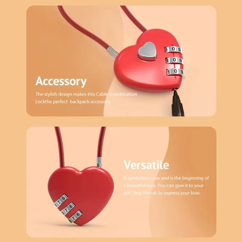 New Love Shape Lock Wedding Gift Heart Style Password Code Padlock for Schoolbag Trolley Case Concentric