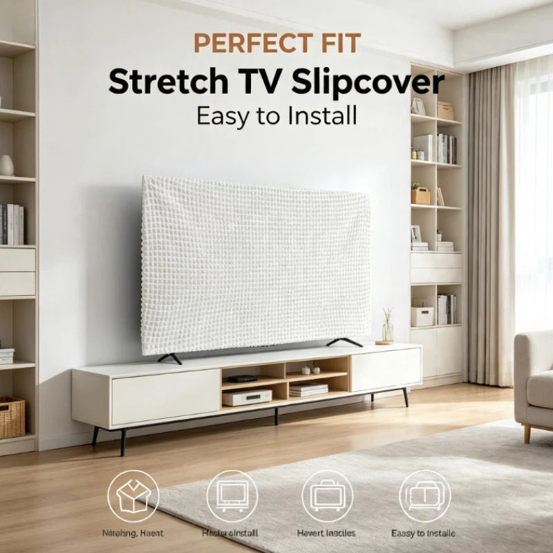 75/85/100 Inch Elastic Full Enclosed TV Covers Sunscreen Dust Covers for Large LCD LED Screen Washable Soft Fabric TV Slipcovers