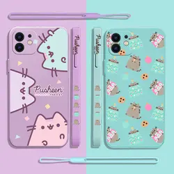 Cute Cartoon Cat P-Pusheens Phone Case For iPhone 15 14 13 12 11 Pro Max Mini X XR XSMAX SE 8 7 Plus Soft Liquid Silicone Cover