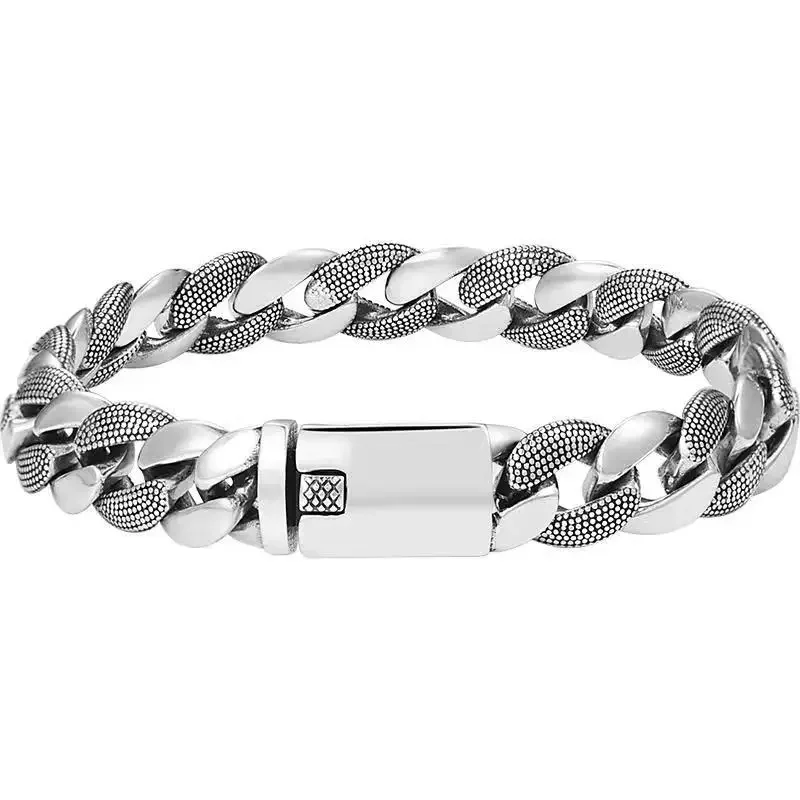 Hot selling 999 silver Cuban bracelet, thickened men's trendy and domineering, luxurious and fashionable hip-hop jewelry
