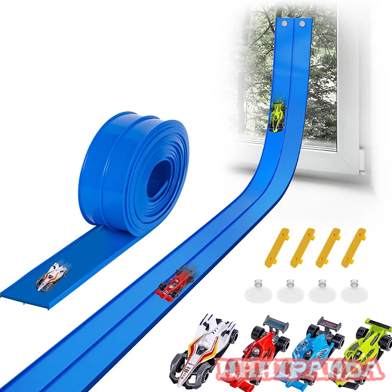 مسار سباق مرن بطول 13 قدمًا و16 قدمًا للأطفال، مسار منحدر سيارة السباق مع أكواب شفط و4 سيارات سباق صغيرة