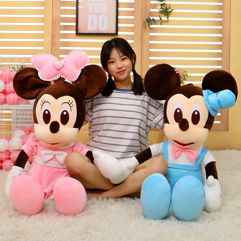 50cm Disney Pink Minnie Blue Mickey Plush Toy Pillow Cartoon Dress Mickey Plushies Soft Stuffed Doll Ragdoll Holiday Pillow Gift