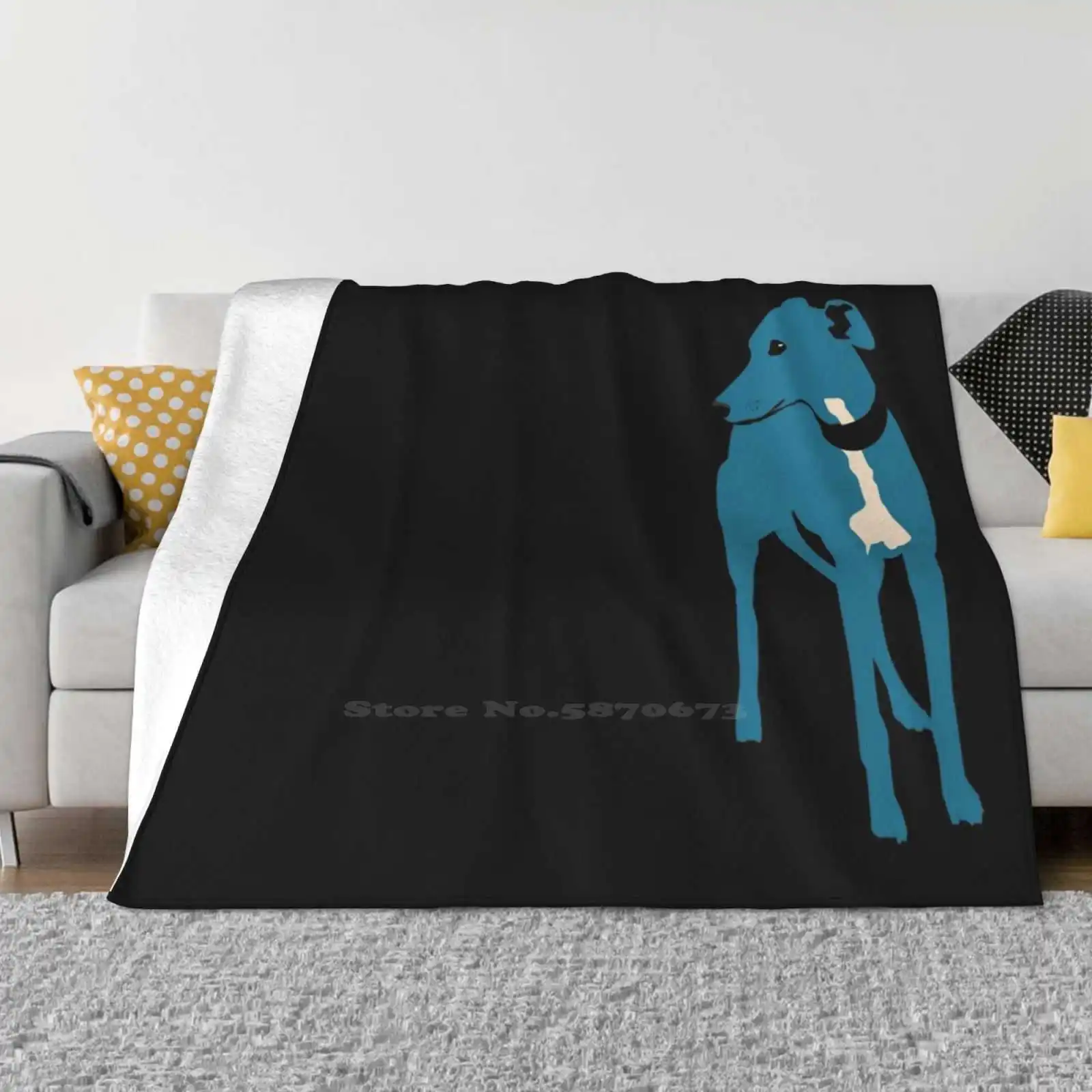 Blue Grey Whippet Shaggy Throw Soft Warm Blanket Sofa/Bed/Travel Love Gifts Whippet Sighthound Skinny Dog Italian Greyhound Blue