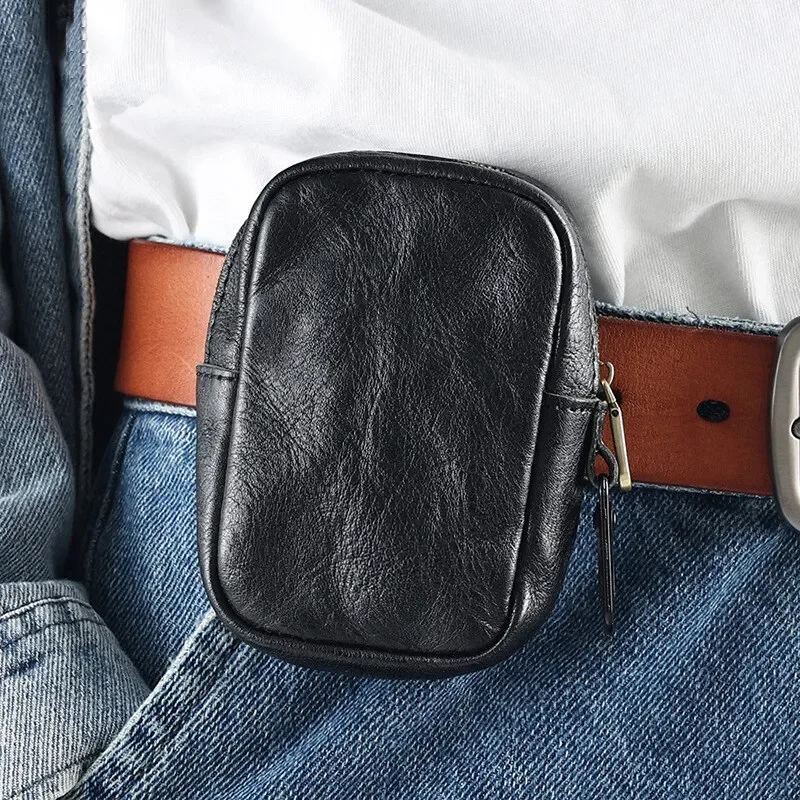 Echtes Leder Falten Gläser Herren Taille Tasche Tragen Gürtel Taille Hängen Münzfach Schlüssel Multifunktionale Lagerung Zipper Taschen