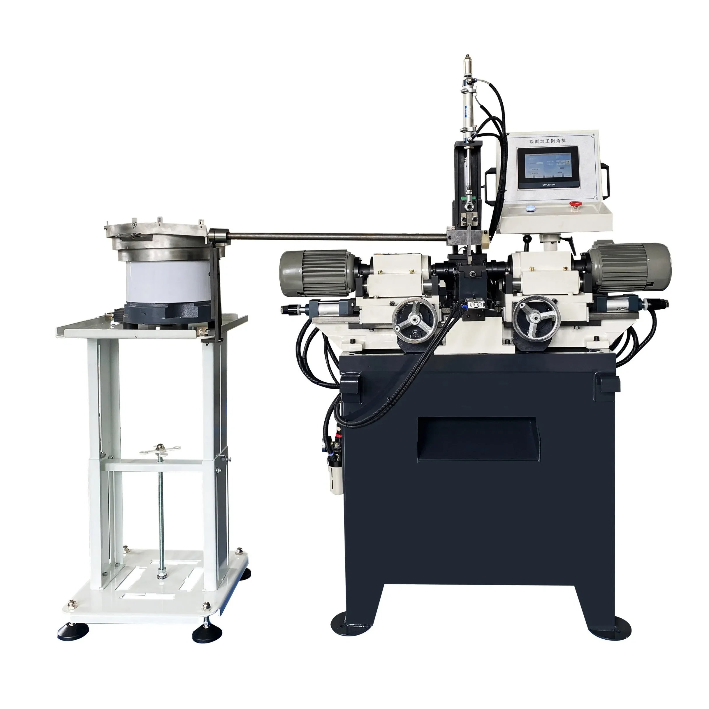 Quality Assurance Pipe or Round Bar Edge Deburring Tube Double Side Automatic Chamfering Machine