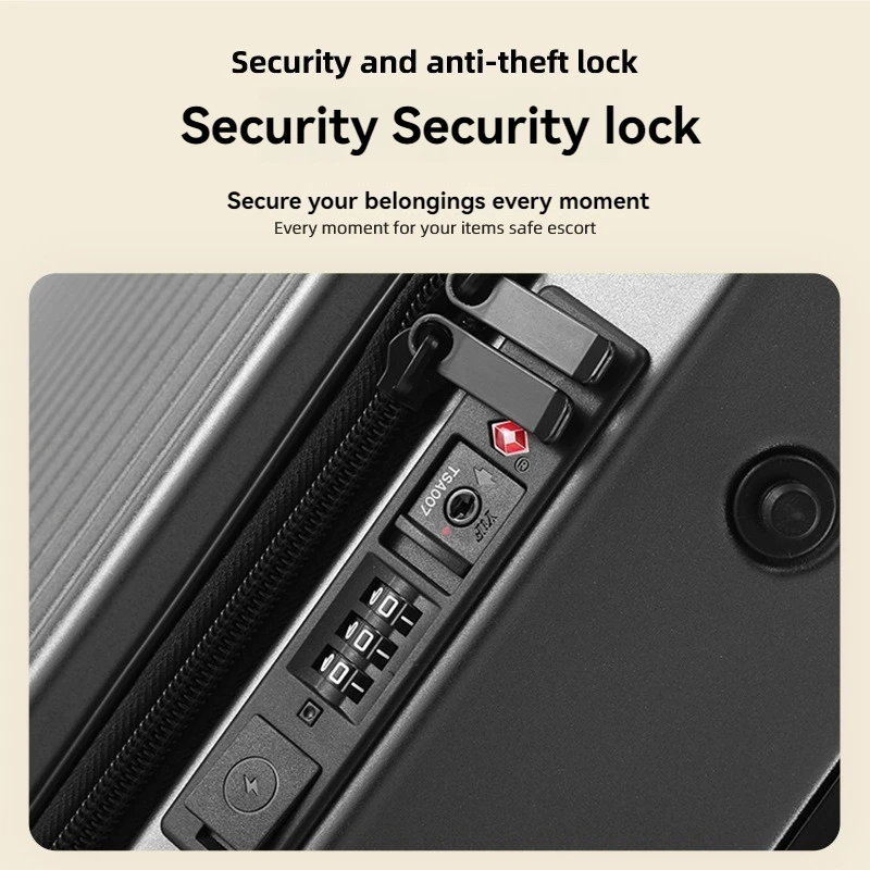 New luggage with aluminum frame and luggage compartment, front opening USB charging boarding case, 20 inch personalized travel b