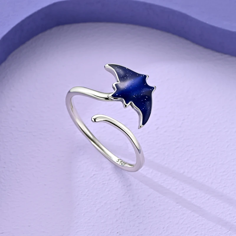 New 925 Sterling Silver Luminous Devil Fish Open Rings For Women Girls Wedding Anniversary Jewelry Gifts