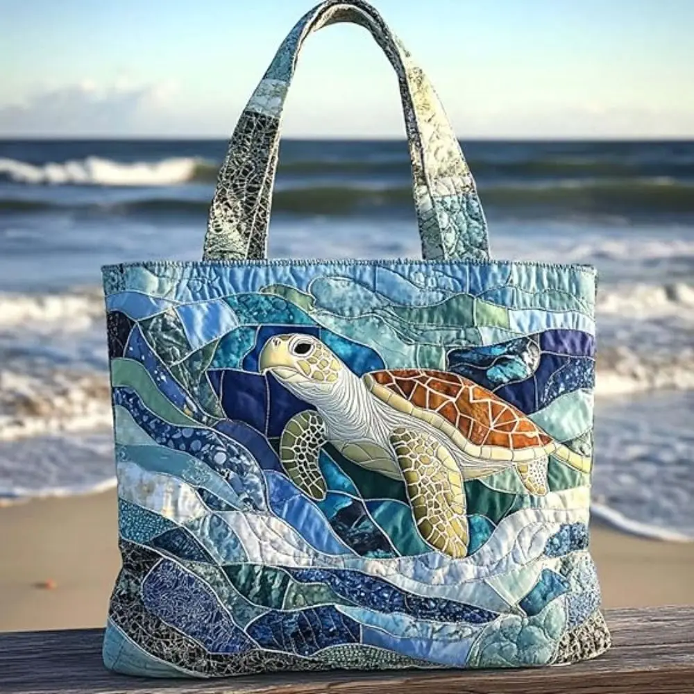 New Ocean Turtle Quilted Tote Bag 2