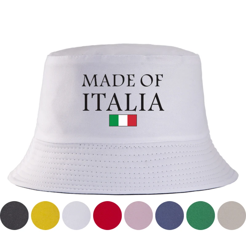 Italian Style MADE OF ITALIA Bucket Hat Reversible Two-Side Wear Fisherman Cap Outdoor Summer Travel Sun Hat Casual Streetwear
