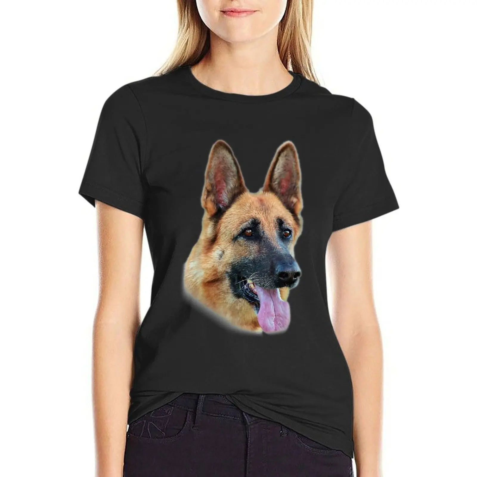 

German Shepherd Face T-Shirt Female clothing korean fashion heavyweights t-shirts for Women cotton