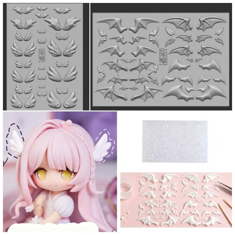 Mini Angel Demon Wing Silicone Mold Bat Angel Wings Casting Mould for Polymer Clay UV Epoxy Resin DIY Q‑Version Doll Accessories