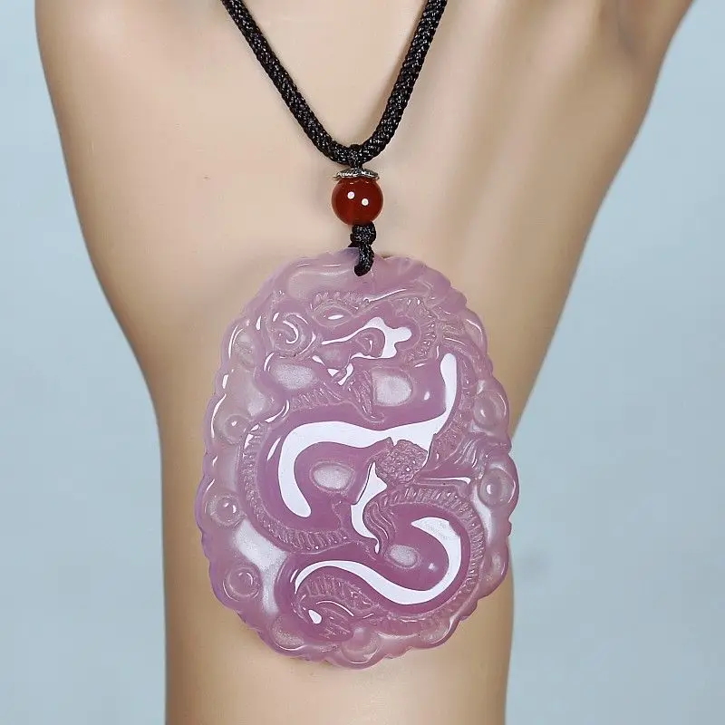 Natural Jade Agate Chalcedony Ice Through Zodiac Dragon Pendant Fashion Carved Men's and Women's Necklaces