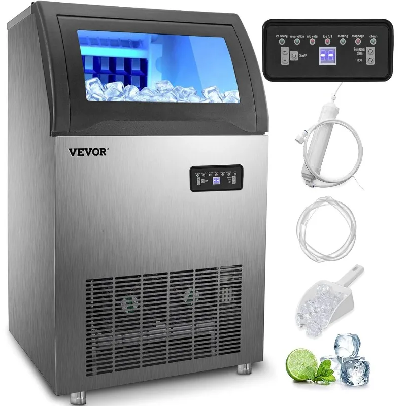 

VEVOR Commercial Ice Maker Machine 155LBS/24H, 530W Stainless Steel Ice Machine with 33LBS Storage Capacity