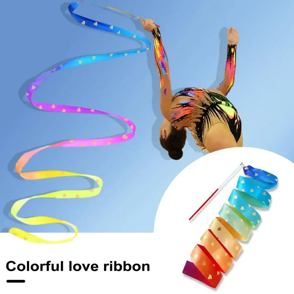 2M Rhythmic Gymnastics Ribbon Vibrant Color Soft Smooth Flexible Dancer Wand Twirling Dance Streamer Colorful Love Gradient