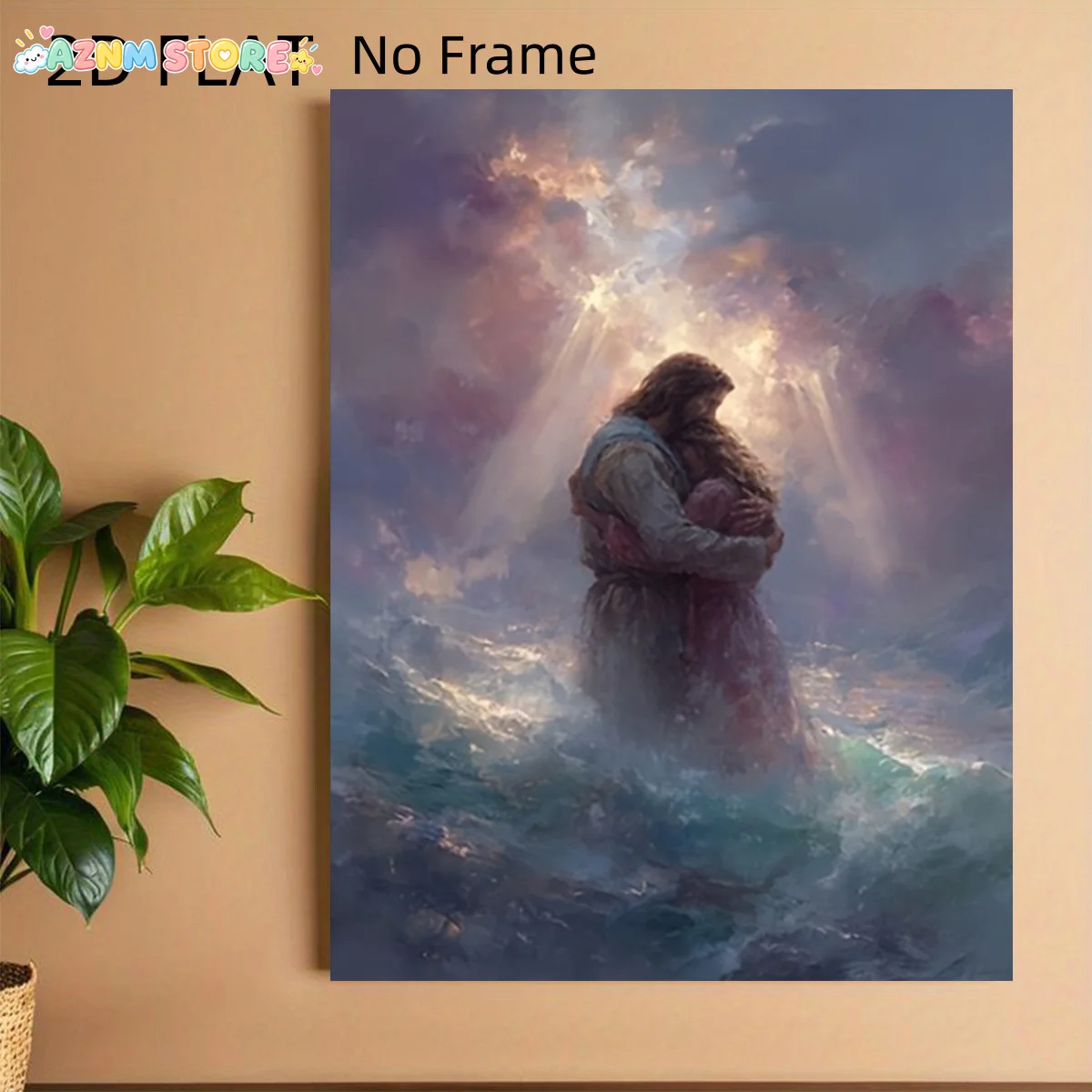 2027,   No Frame Retro Nordic Minimalist Style, Painting of Embracing a Woman from Behind 