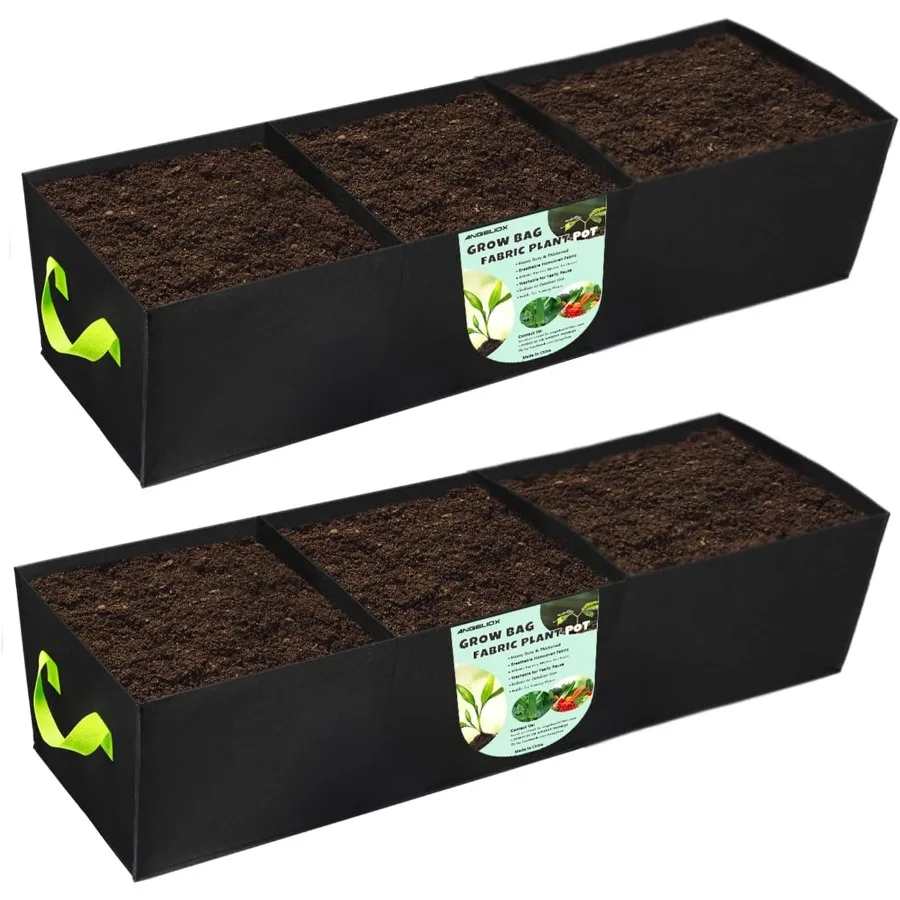 

2Pcs Grow Bags 3Grids Rectangle Grow Bag 14 Gallon Thickened 400G Fabric Garden Bed Nonwoven Square Flower Planter Containers f