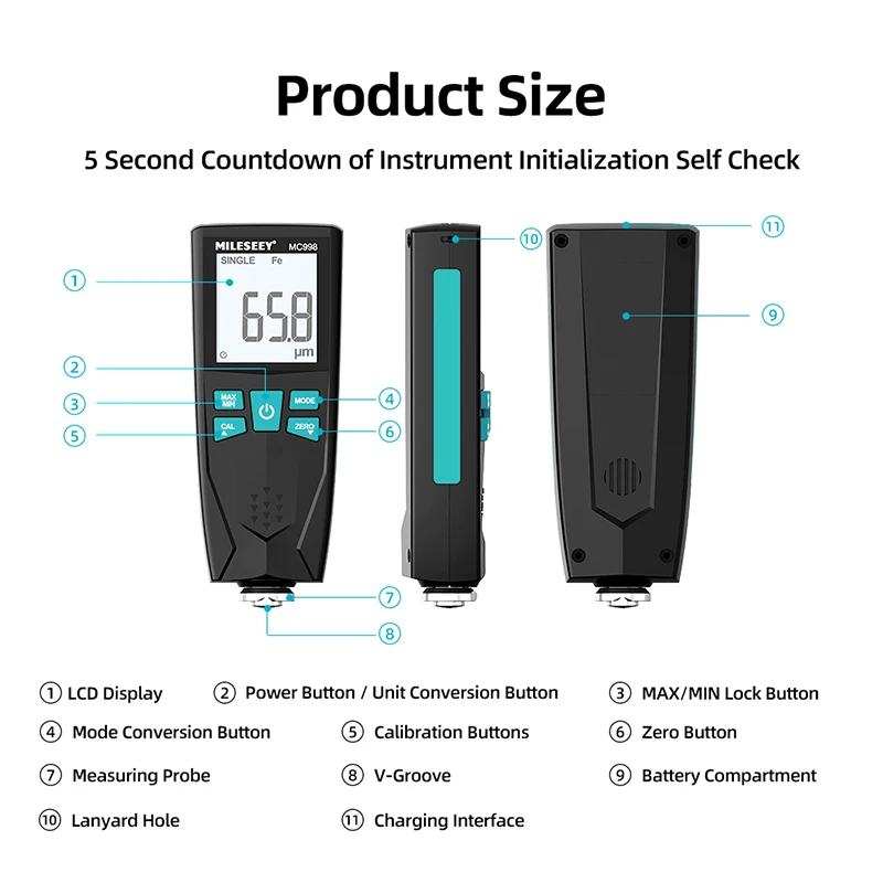 Mileseey New MC998 Coating Thickness Gauge,Car Paint Film Detecter, Range 0~1500μm, Accuracy ±(3%+2μm), For Car deal