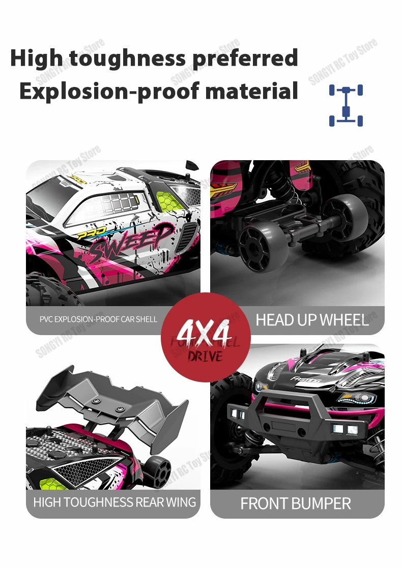 50 or 80KM/H Rc Cars 1/16 Off Drift Road 4WD with LED 2.4G Waterproof Remote Control Monster Truck for Adults and Kids Toy Gift