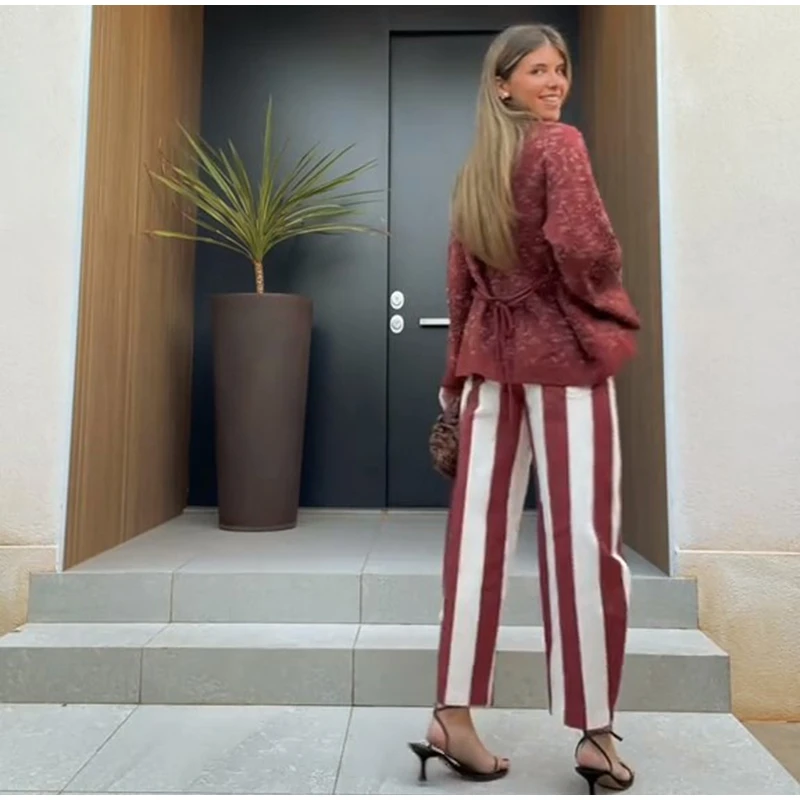 Striped Button-Front Curved-Leg Pants — product information 7