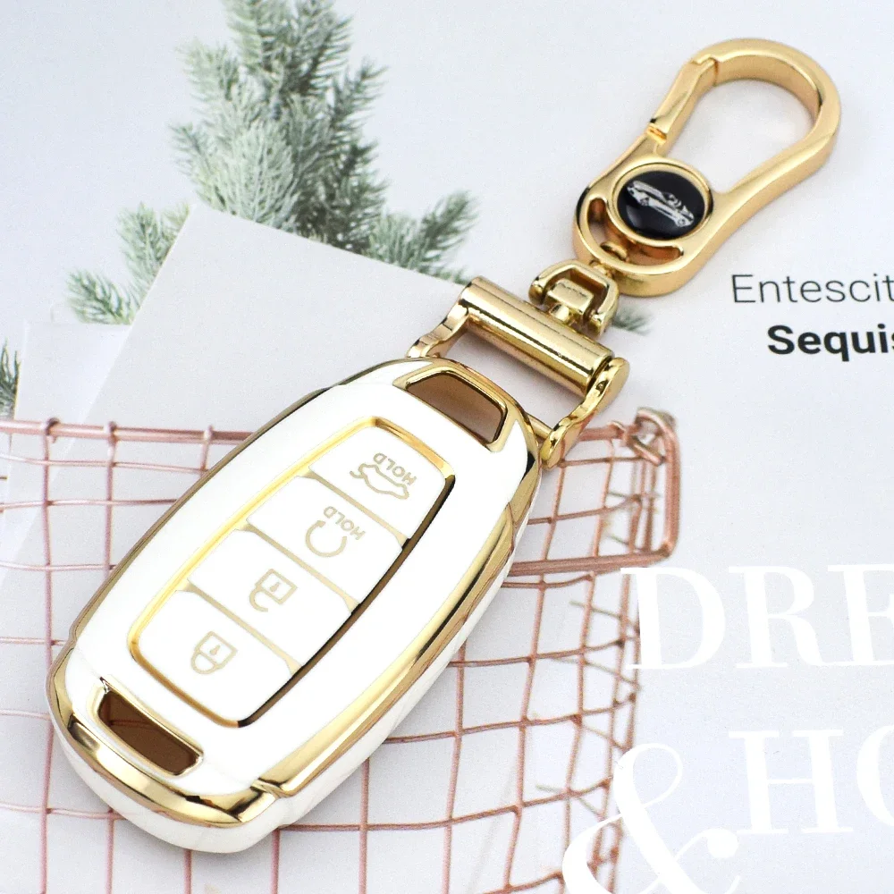4 Buttons TPU Car Key Case Cover for Hyundai I30 Ix25 Elantra KONA Solaris Azera Grandeur TM Accent Santa Fe Keychain