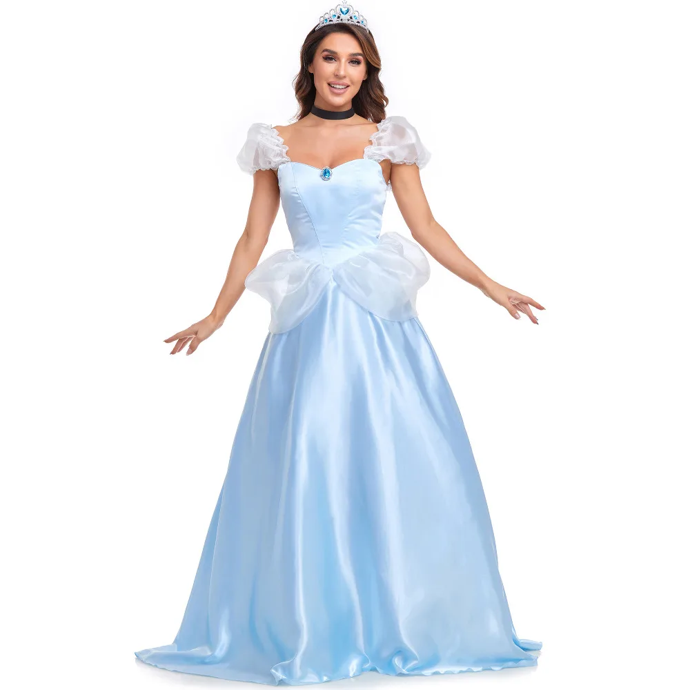 

Deluxe Adult Cinderella Princess Costume Women Fancy Dress Ball Gown Halloween Role Play Carnival Sexy Party