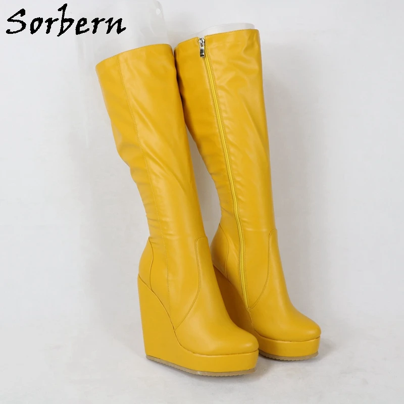 

Sorbern Sexy Transparent Pvc Women Boots High Heel Black Platform Shoes Stilettos Mid Thigh High Zip Up Big Size 15 Custom Color