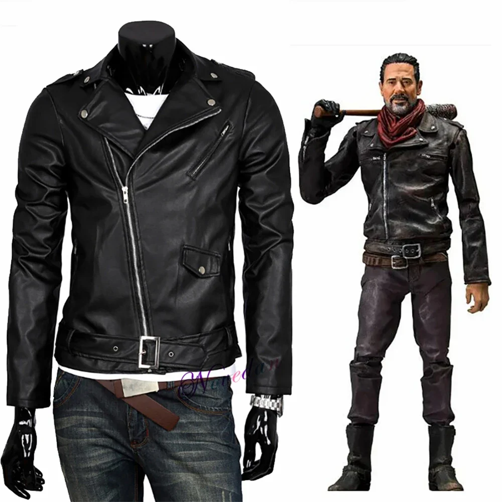 

The Walking Dead Negan Black White PU Leather Jacket Coat Women Men Halloween Cosplay Costume Party Winter Spring Autumn Coat