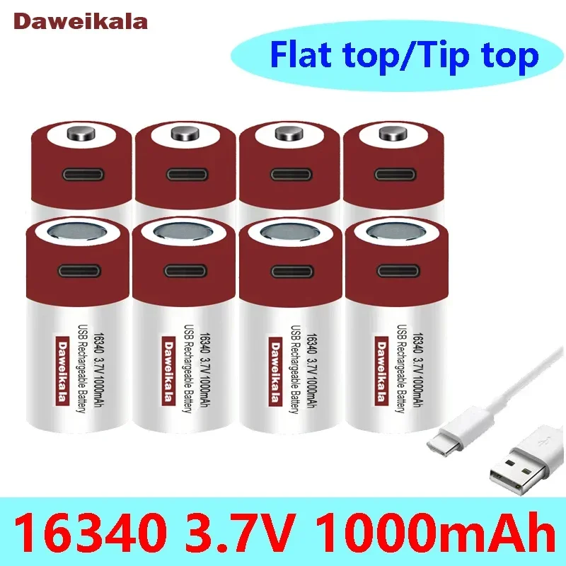 Two Types USB 16340 Battery  SHSEJA CR123A 123A CR123 ICR 16340 3.7V Lithium-ion Battery At 1000mAh for LED Taschenlampe Vape