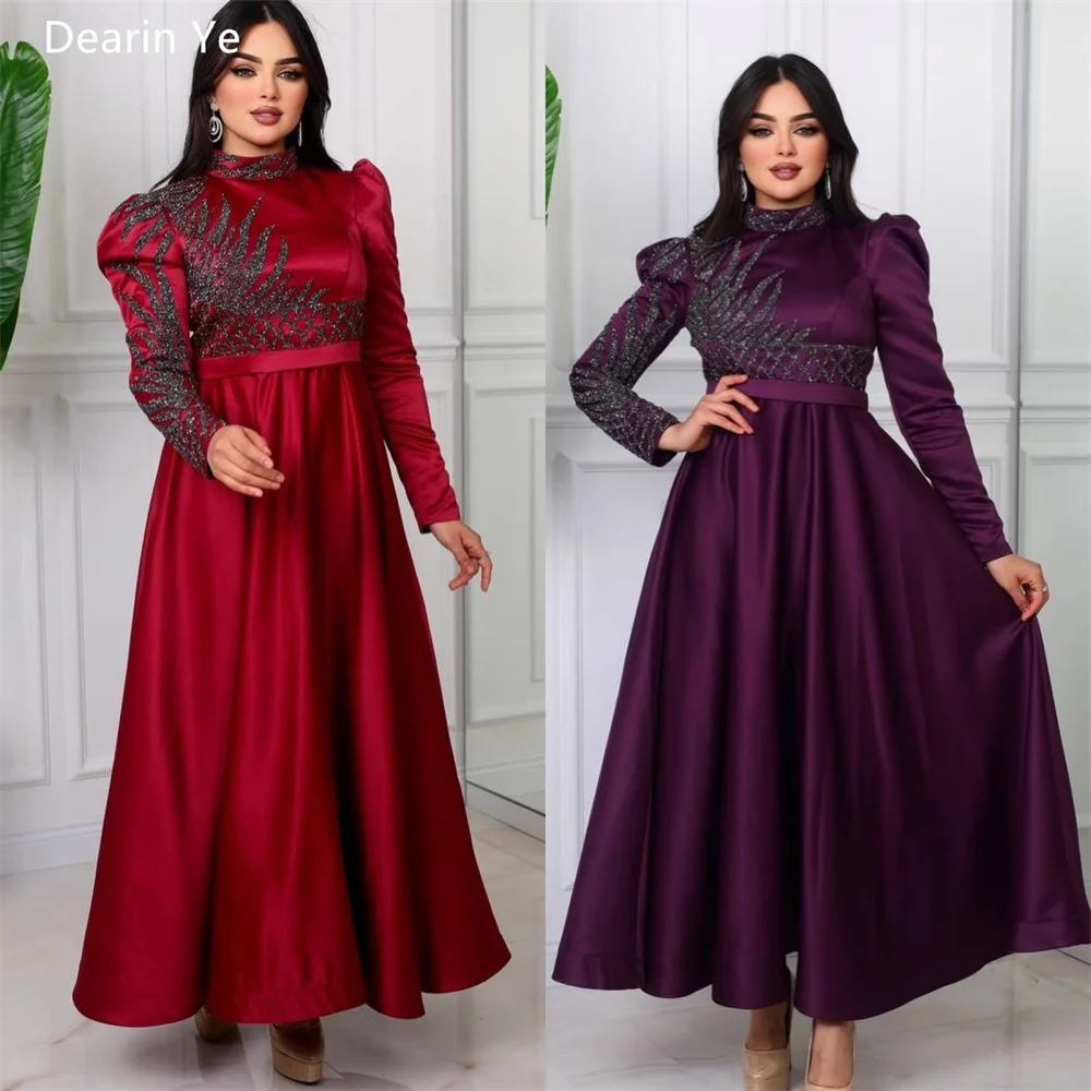 Customized Saudi Arabia Dearin High Collar A-line Ankle Length Skirts Draped Embroidery Bespoke Occasion Dresses Evening Dress F