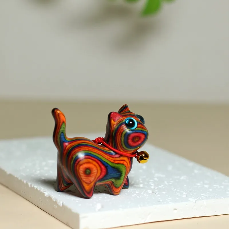 Handcrafted Wooden Cat Figurine Charming Big Eyed Kitty Creative Carved Collectible Versatile Indoor Decor Christmas Gift